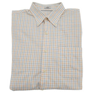 Peter Millar Shirt Men's Large Button Down Plaid Long Sleeve White Blue Orange
